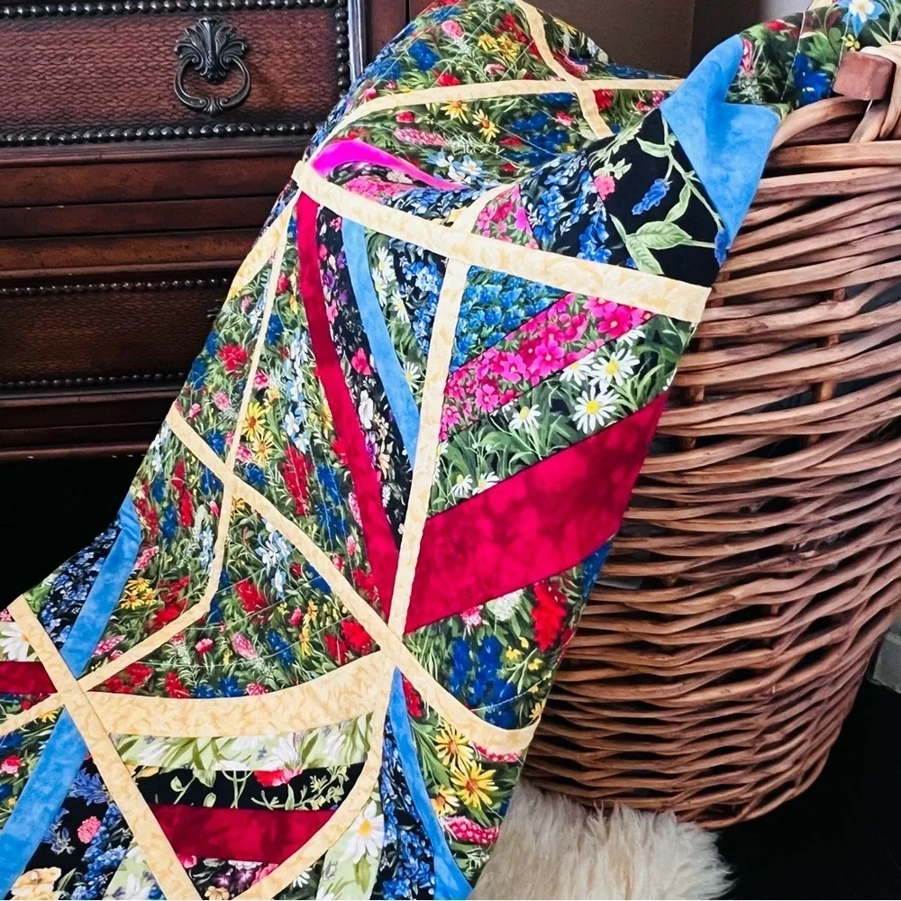 New Handcrafted Double Sided Quilt Hand Pieced Vibrant Scrap-buster String Quilt
